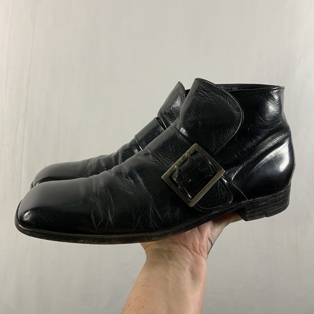 VTG 70s Florsheim Monk Strap Ankle Dress Boots Size 10A Narrow Black Mod Mad Men